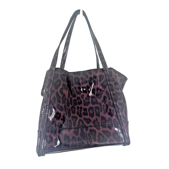VTG Guess Heidi Patent Leopard Tote Bag  Small Purple/Black Metallic RP $130 Y2K - Picture 2 of 12